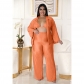Fashion Plus Size Women's Solid Color Light Pressed Pleated Wide Leg Pants 3-Piece Set AP7083