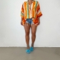 Sexy Front Short Back Long Fashion Casual Colorful Striped Loose Shirt GL6589
