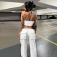 Fashionable high waist straight slim fit casual wide leg trousers K22P18724