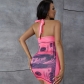 Dollar Print Fashion Halter Neck Backless Slim Pack Hip Dress K22D18381