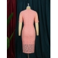 Round neck ladies long skirt lace skirt ruffle dress pink dress AM220318