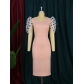 Plus Size Polka Dot Tulle Sleeve V-Neck Pink Midi Dress AM220329