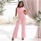 Design niche sexy one-shoulder ruffled pink wrap-chest party dress plus size women's jumpsuit AM220426