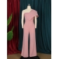 Design niche sexy one-shoulder ruffled pink wrap-chest party dress plus size women's jumpsuit AM220426