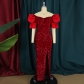 Sexy ruffled V-neck temperament sequins high-end long dress ladies banquet evening dress dress AM220527