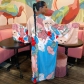 Women's Fashion Chinese Print Stage Dress Summer Long Sleeve Loose Sunscreen Cardigan Long Coat M3409