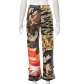 Printed High Waist Slim Fit Casual Loose Camo Trousers K22PT354