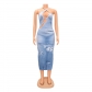 Women's Fashion Spot Skinny Printed Hollow Sling Sleeveless Dress OS6657