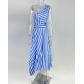Women's fashion design slanted shoulder stitching personality hollow swing dress HJ8082