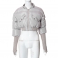 Solid Color Casual Cardigan Zipper Pocket Slim Fit Jacket Cotton Clothes M22TP405