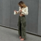 Corset Tie Rope Cargo Pants Fashion Casual Women's Loose Straight High Waist Large Size Casual Pants YL22238