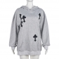 Women's Fashion Trend Embroidered Long Hooded Sweatshirt 7278TG