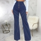 Trendy Patchwork Denim Stretch Slim Fit Flared Pants HSF2575-1