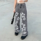 Retro street five-pointed star print distressed washed jeans P26044