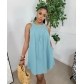 Solid Color Sleeveless Cotton Loose Dress with Pockets BN256