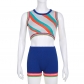 Women's Twill Panel Contrast Cropped Knit Tank Top Shorts Set of Two S25672