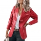 Temperament Slim Lapel Single Breasted Solid Color PU Leather Long Sleeve Top CX20708