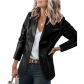 Temperament Slim Lapel Single Breasted Solid Color PU Leather Long Sleeve Top CX20708