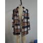 Women's Loose Check Print Long Sleeve Pocket Wool Jacket Cardigan Top DM220809
