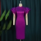 Design sense niche solid color bell sleeves open back elastic party banquet evening dress dress AM220709
