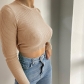 Backless Tie Long Sleeve Threaded Top Casual Women's Temperament Commuter Cropped Navel T-Shirt JY22310