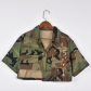 Camouflage Paint Pocket Personality Cardigan Outdoor Short Sleeve Women's Jacket 8914TD