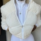 Fashion Solid Color Cardigan Striped Stand Collar Warm Casual Cotton Clothes X22TP409
