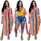 Women's Colorful Print Striped Button Pocket Dress YF8095