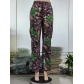 Trendy Leaf Print Straight High Waist Pocket Multicolor Cargo Pants SMJR1096