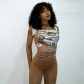 Digital Print Sexy Skinny Hip Raise Fringe Shorts Jumpsuit K22RP305