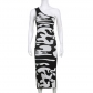 Milk pattern print contrast color stitching one-shoulder slim-fit side slit temperament slim-fit dress KJ9990827