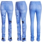 Women's Fashion Denim Print Pleated Pants Y10123