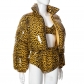 Fashion stand-up collar cardigan leopard print warm casual cotton clothes M22TP451