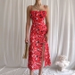 Fashion Floral Backless Lace-Up Slim Slit Sling Dress D269182A