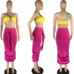 Tube top suspenders High waist pleated color matching skirt suit two-piece set LM8305