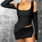 Fashion U Neck Backless Top Slim Fit Slit Skirt Set S279611A