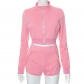 Solid color slim fit zipper stand collar top, hip lifting shorts, sports and leisure suit K22ST444