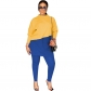 Long Sleeve Round Neck Loose Casual Colorblock Sweater Pennies Two Piece Set M7632