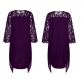 Plus Size Lace Panel Three Quarter Sleeve Irregular Hem Chiffon Dress OYW20600