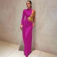 Fashionable personality one-shoulder double color matching temperament dress M22DS392