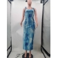 Women's Fashion Sexy Loose Slit Sling Imitation Denim Print Suit Skirt TK6252