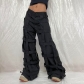 Loose Straight Cargo Pants Black High Waist Sports Casual Wide Leg Pants XY22026