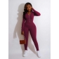 Solid Color Double Zip Top and Pants Two Piece Set FE253