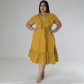 Plus Size Women's Solid Color Lapel Half Cardigan Top Fashion Lace Up Pleated Dress SSN211266