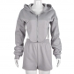 Hooded Zip Panel Long Sleeve Sports Fashion Pant Set 6766SR