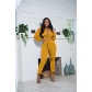 Solid Color Cardigan Tie Knot Long Sleeve Women's Two-piece Fashion Casual Tight Pants Set SSN211108