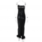 Sleek Faux Leather Tube Top Slim Frayed Slit Dress D289915K