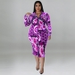 Plus Size Long Sleeve Long Dress Print Multicolor Casual Sexy Shirt MY1005