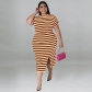 Plus Size Women's Striped Loungewear Multicolor Dress MY991