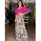 Simple short-sleeved top high-waisted wide-leg printed trousers two-piece set BR143
